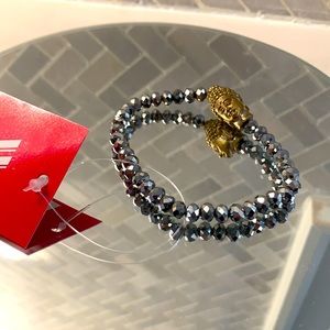 Silver beaded elastic bracelet